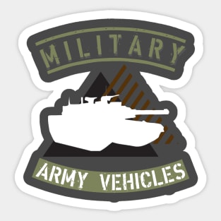 Military, army vehicles white silhouette of a tank against the background of triangular figures in black and brown Sticker